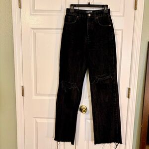 Zara Wide Leg Distressed Black Jeans Women's Size 6